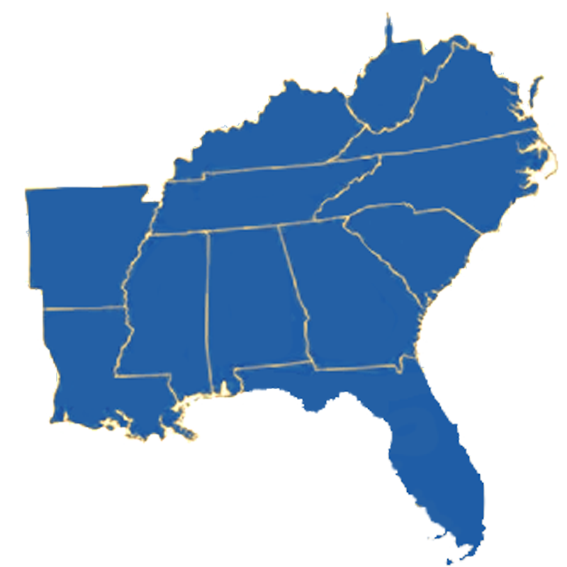 Map of the Southeast United States service area